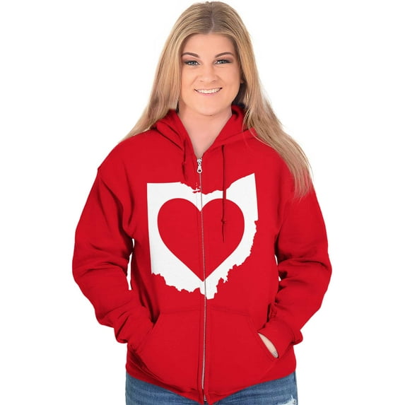 Ohio Home State Love Map Shape Heart Zip Hoodie Sweatshirt Women Brisco Brands S