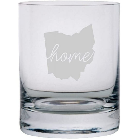 Ohio Home States Etched 10.25oz Crystal Rocks Whisky Glass