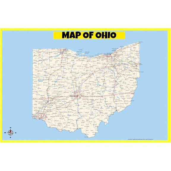 Ohio Map Poster - Laminated Wall Map - Style C - 18x24 - Ideal for Classrooms and Homes – Features Bright Colors and Vivid Imagery