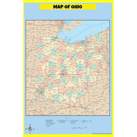 Ohio Map Poster - Laminated Wall Map - Style D - 20x30 - Ideal for Classrooms and Homes – Features Bright Colors and Vivid Imagery