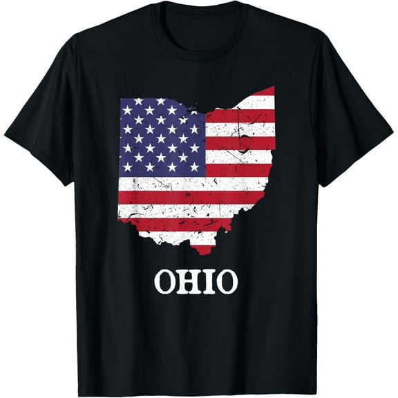 Ohio Map State American Flag Shirt 4th Of July Pride Tee T-Shirt