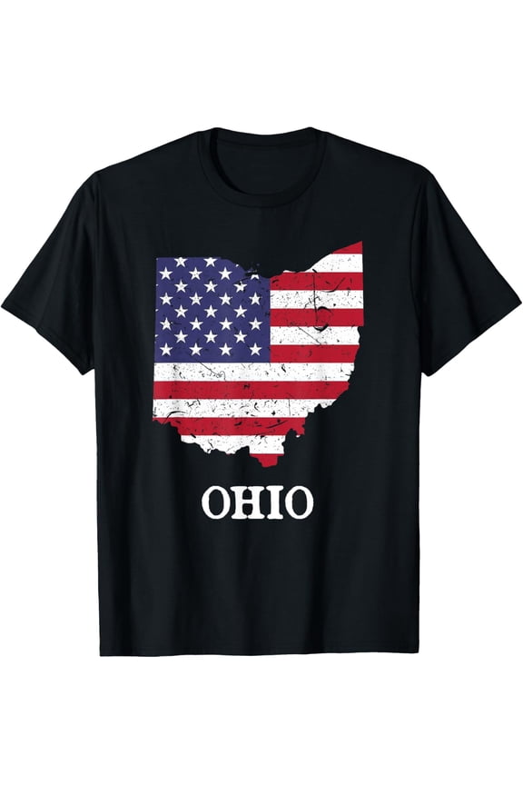 Ohio Map State American Flag Shirt 4th Of July Pride Tee T-Shirt