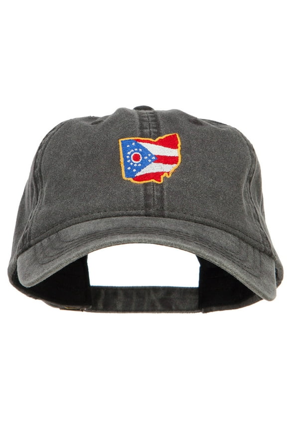 Ohio Map State Flag Embroidered Washed Cap - Black OSFM