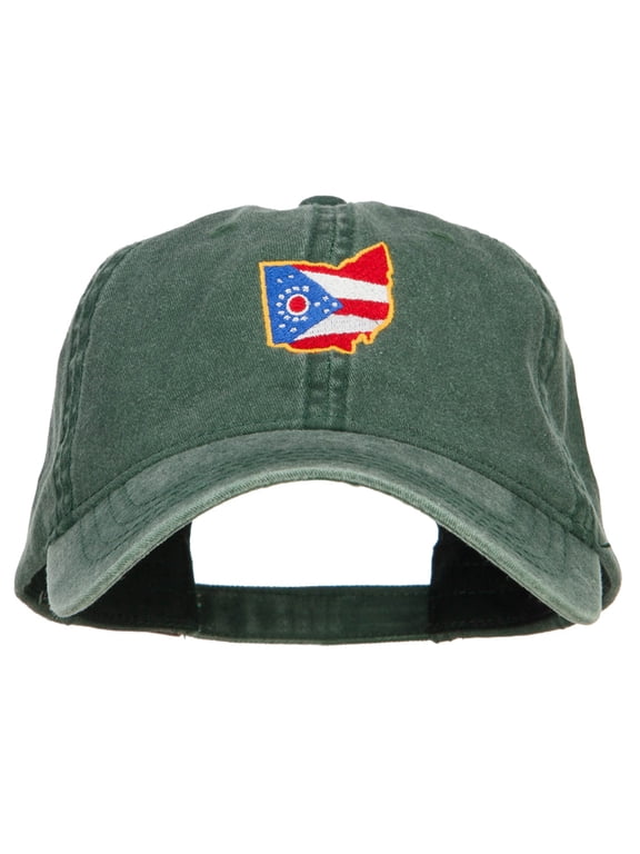 Ohio Map State Flag Embroidered Washed Cap - Dk Green OSFM