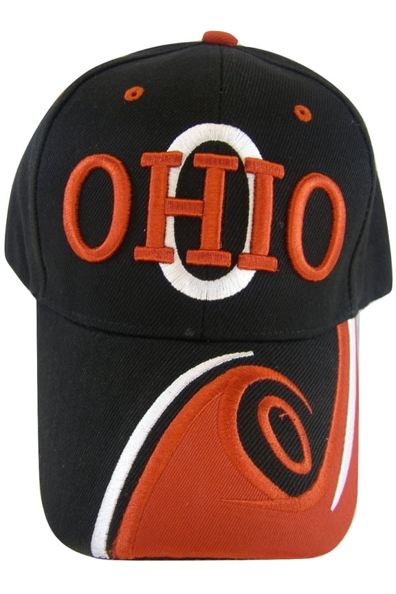 Ohio Men's O Wave Pattern Adjustable Baseball Cap (Black/Red)
