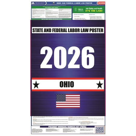Ohio (OH) 2026 State Labor Law Poster - State, Federal and OSHA Compliant Laminated Poster - Perfect for the Workplace Posting - Clear and Easy-to-Read Format - 20 Inch by 36 Inch - English