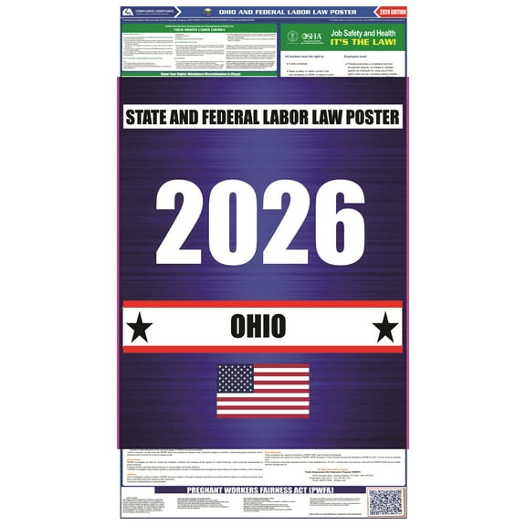 Ohio (OH) 2026 State Labor Law Poster - State, Federal and OSHA Compliant Laminated Poster - Perfect for the Workplace Posting - Clear and Easy-to-Read Format - 20 Inch by 36 Inch - English