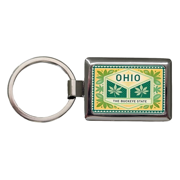 Ohio OH The Buckeye State Travel Vacation Stamp Metal Rectangle Keychain