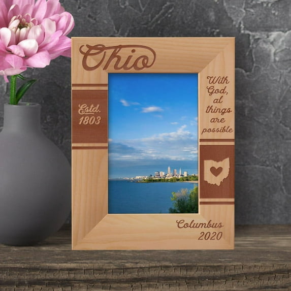 Ohio Personalized Wooden Frame 4" x 6" Brown (Vertical)