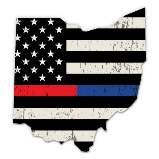 Ohio Police Firefighter Red Line Blue Line Flag - 3" Vinyl Sticker - For Car Laptop Water Bottle Phone - Waterproof Decal