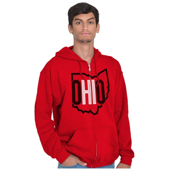 Ohio Pride OH Shaped Outline State Unisex Fleece Graphic Zip Up Hoodie Brisco Brands 5X