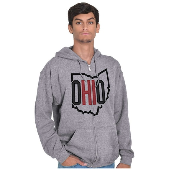 Ohio Pride OH Shaped Outline State Zip Up Hoodie Men's Women's Brisco Brands M