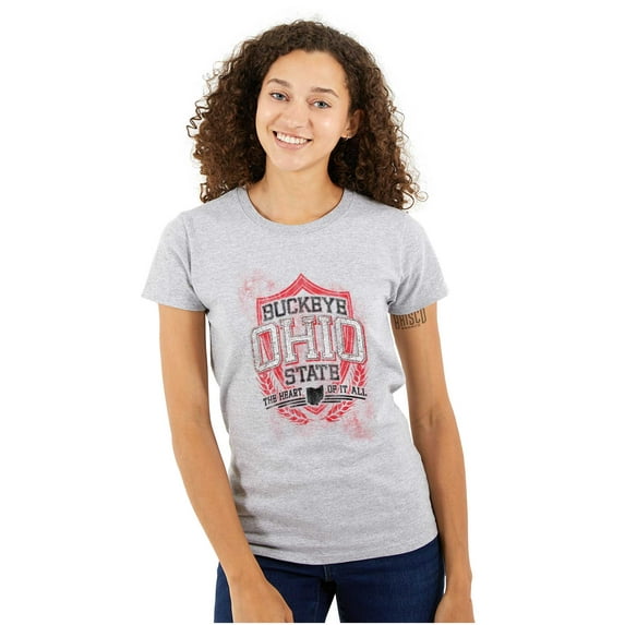 Ohio Retro Buckeye State Pride Emblem Womens Fitted Plus Size Graphic Tee Brisco Brands 2X