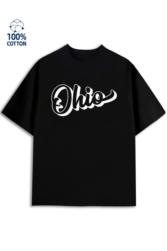 Ohio Script Tee men's funny humor 180G 100% Cotton black husband y2k Trendy Unisex Shirt Short Sleeve tshirts Vintage Unisex Shirt Short Sleeve tshirts Original Unisex Shirt Cotton tshirts