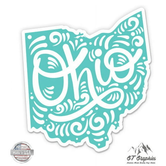 Ohio Shape Cute Letters Native Local - 5" Vinyl Sticker - For Car Laptop I-Pad - Waterproof Decal
