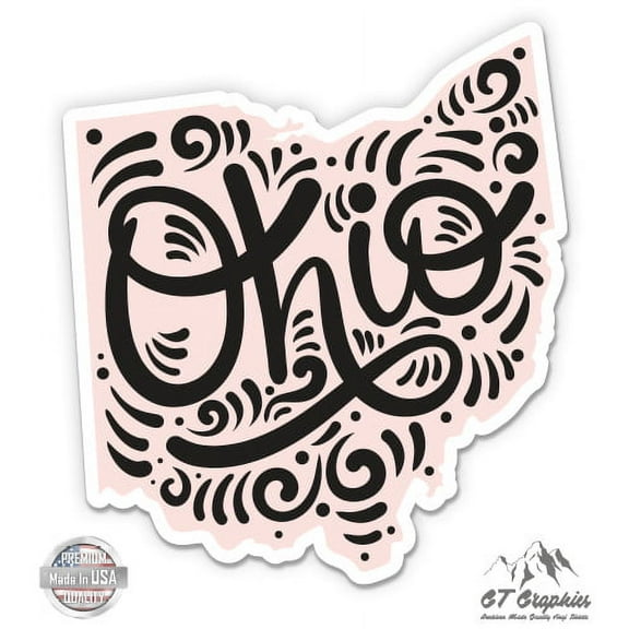 Ohio Shape Cute Letters Native Local - 5" Vinyl Sticker - For Car Laptop I-Pad - Waterproof Decal