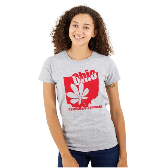 Ohio Shaped State Pride Buckeye Leaf Womens Slim Fit Graphic Tee Brisco Brands L