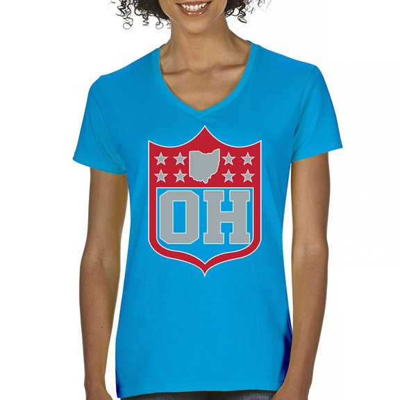 Ohio Shield Women's V-Neck T-shirt Football Fan Game Day Tailgate Midwest Underdog