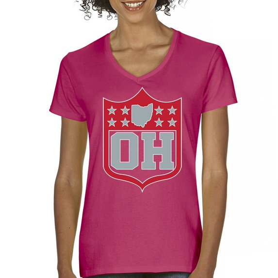 Ohio Shield Women's V-Neck T-shirt Football Fan Game Day Tailgate Midwest Underdog