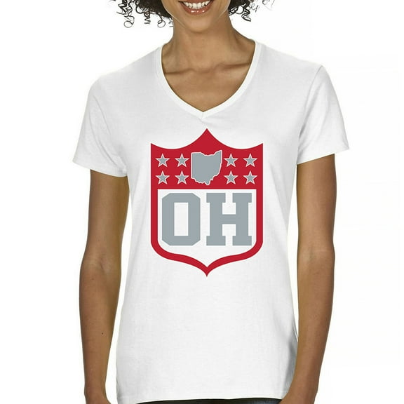 Ohio Shield Women's V-Neck T-shirt Football Fan Game Day Tailgate Midwest Underdog