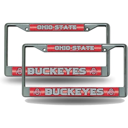 Ohio St OSU Buckeye's Sparkly Glitter Bling Look Chrome License Plate Frame - Set of 2 Frames