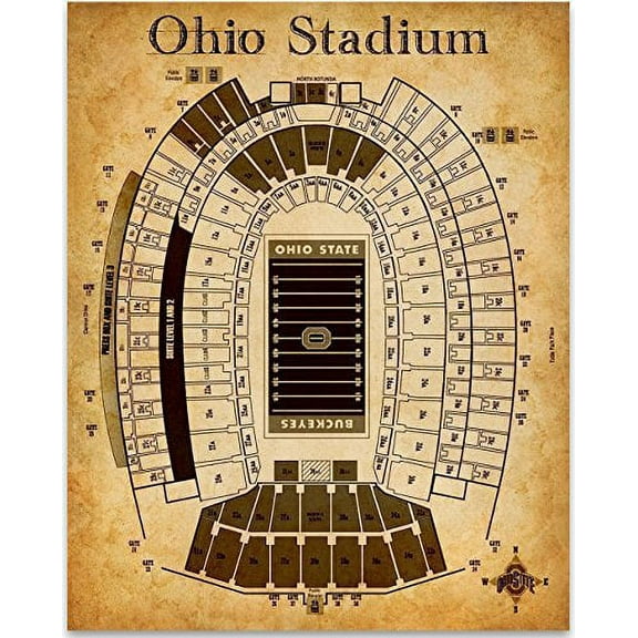 Ohio Stadium Football Seating Chart Art Print - 11x14 Unframed Art Print - Great Sports Bar Decor and Gift for Football Fans