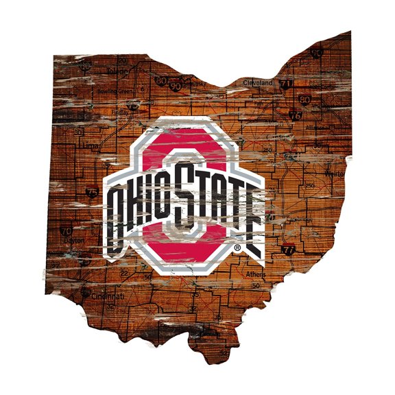 Ohio State Buckeyes 23.5" x 23.5" Distressed State with Logo Sign