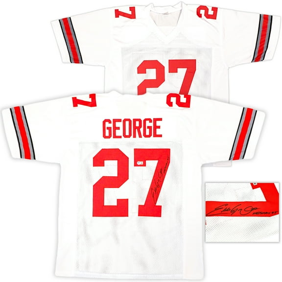 Ohio State Buckeyes Eddie George Autographed White Jersey "Heisman 1995" Beckett BAS Witness 222845