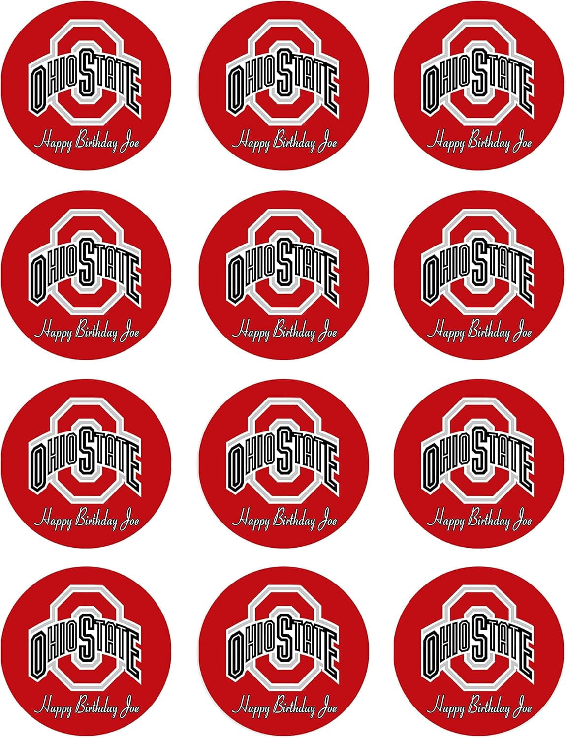 Ohio State Buckeyes - Edible Cupcake Toppers - 2" cupcake (12 pieces ...