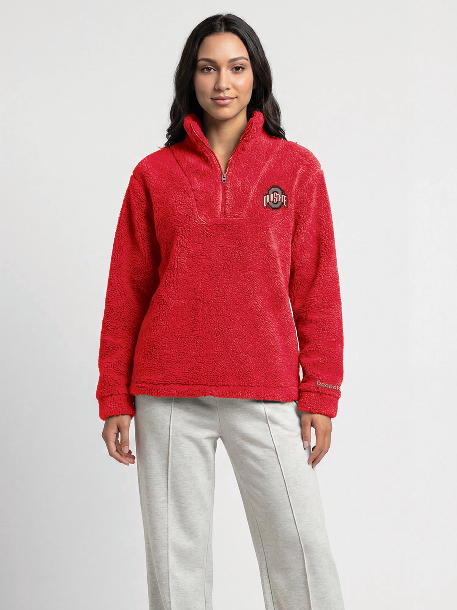 Ohio State Buckeyes Reebok Womens Relaxed Fit Qtr Zip Sherpa Pullover
