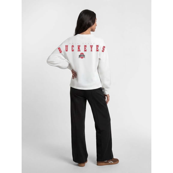 Ohio State Buckeyes Reebok Womens White Heavyweight Cotton Long Sleeve Pullover