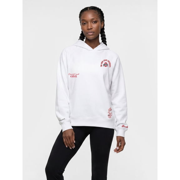Ohio State Buckeyes Reebok Womens White Mixed Media Hooded Sweatshirt