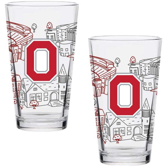 Ohio State Buckeyes Two-Pack 16oz. Campus Line Art Pint Glass Set