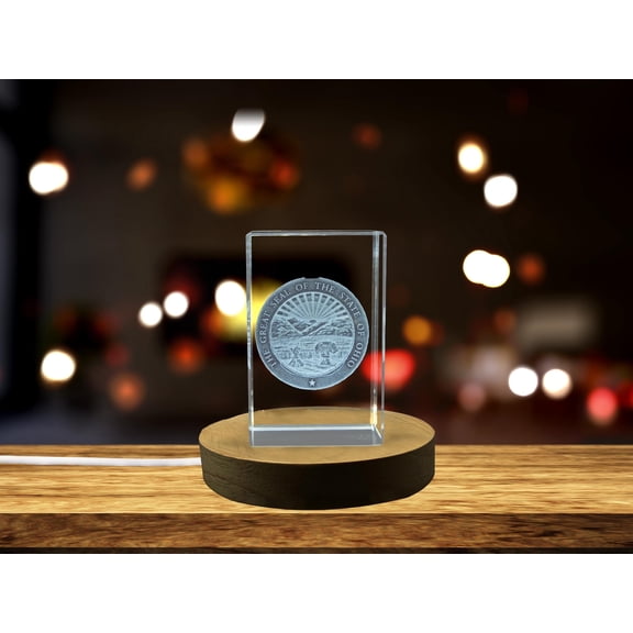 Ohio State Coat of Arms 3D Engraved Crystal Gift
