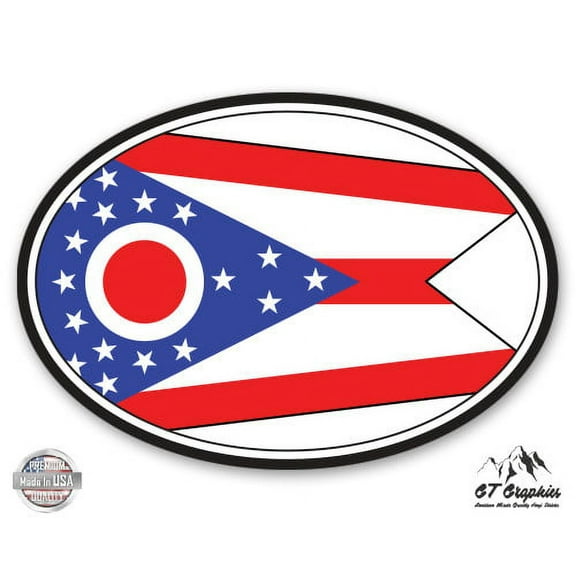 Ohio State Flag Oval - 5" Vinyl Sticker - For Car Laptop I-Pad - Waterproof Decal
