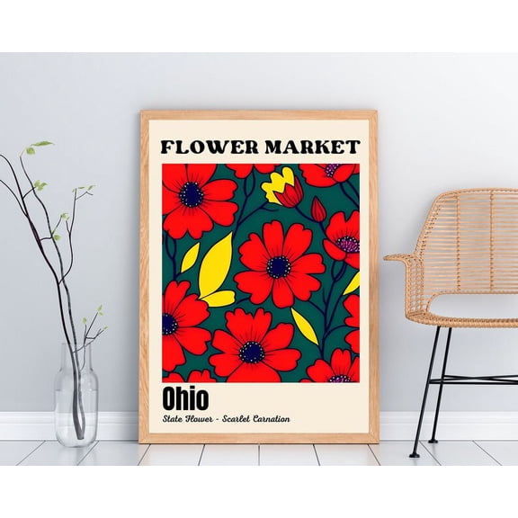Ohio State Flower Market Poster, Matisse Boho Botanical Wall Art Print