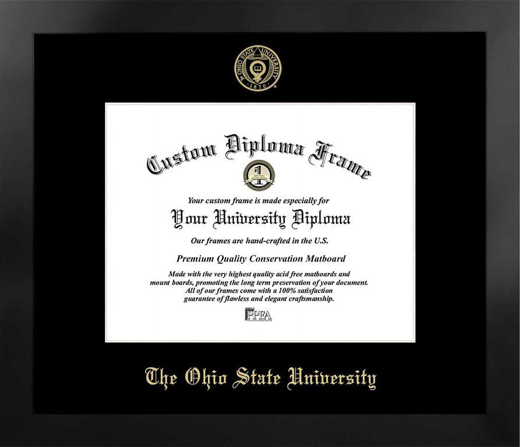 Ohio State University 11w x 8.5h Manhattan Black Single Mat Gold Embossed Diploma Frame with Bonus Campus Images Lithograph (value savings at $59)