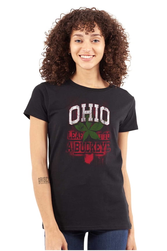 Ohio Stenciled Buckeye Leaf OH Cool Womens Fitted Plus Size Graphic Tee Brisco Brands 2X