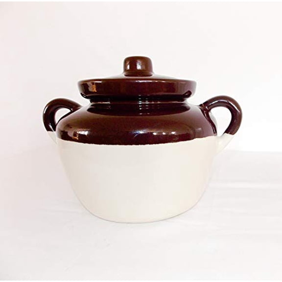 Ohio Stoneware Bean Pot 2 Quart Bristol with Brown Lid Microwave Dishwasher Safe