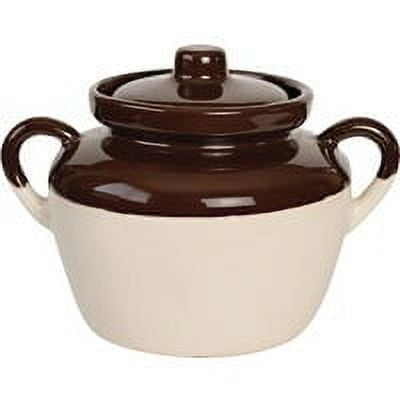 Ohio Stoneware Bean Pot 2 Quart Bristol with Brown Lid Microwave Dishwasher Safe
