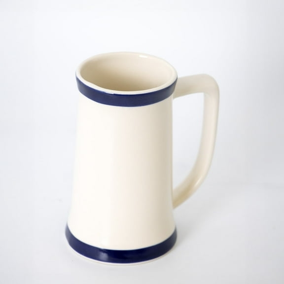 Ohio Stoneware Handmade Stein Mug with Long Handle for Hot and Cold Beverages, Bristol with Blue Stripes, 12 fl oz