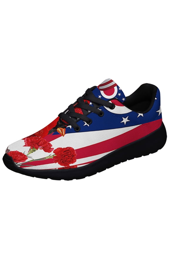 Ohio Stte Cardinal and Scarlet Carnation Flower Shoes Sneakers Black Size 9.5