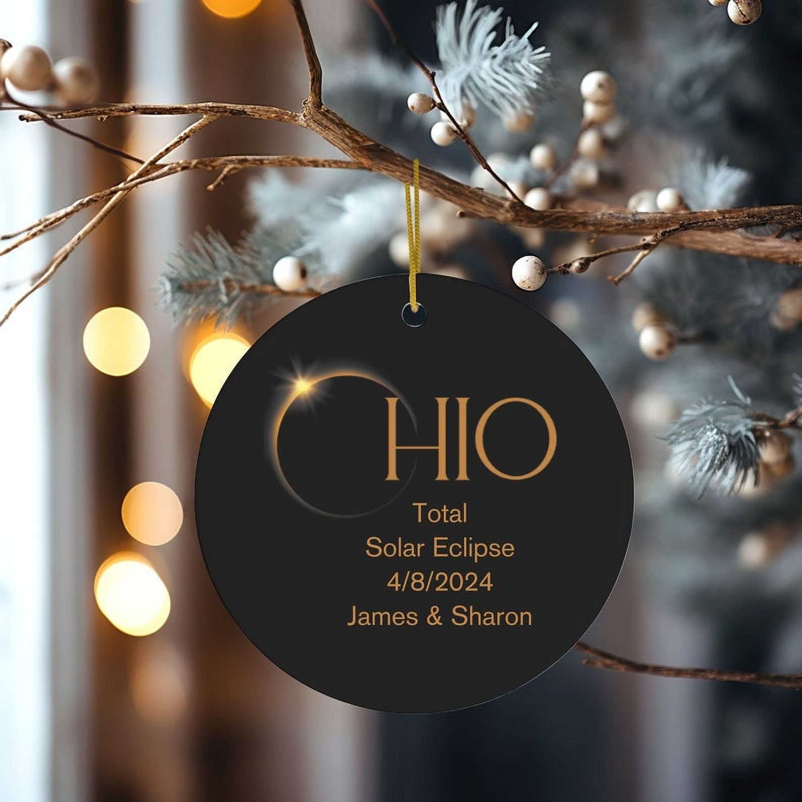 Ohio Total Eclipse Ornament, Personalized Ohio Eclipse 2024 Ornament