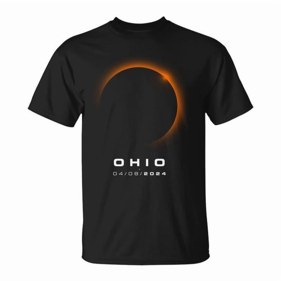 Ohio Total Solar Eclipse 2024 Tee State Event 04.08.24 Unisex Adult Cotton Astronomy Souvenir Graphic Shirt, Size L, Color Black