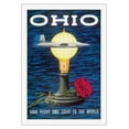 thumbnail image 1 of Ohio USA - Gave Flight and Light to the World - Birthplace of Thomas Edison Wright Brothers - Vintage Travel Poster by Robert Geissmann c.1960s - Fine Art Rolled Canvas Print 27in x 40in, 1 of 4