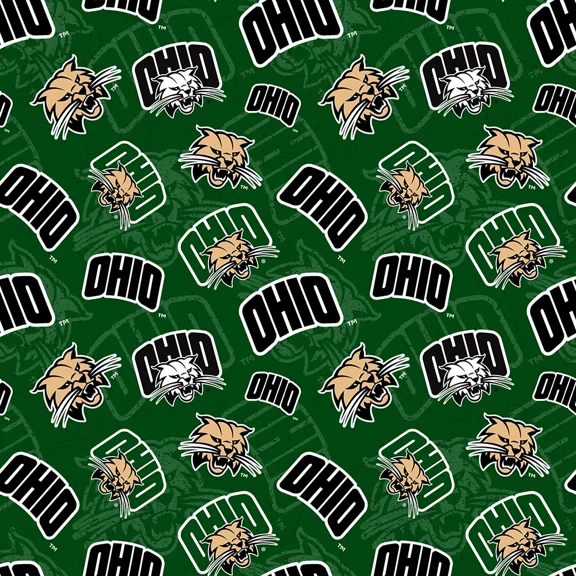 Ohio University Bobcats Cotton Fabric Tone On Tone Print-By The Yard