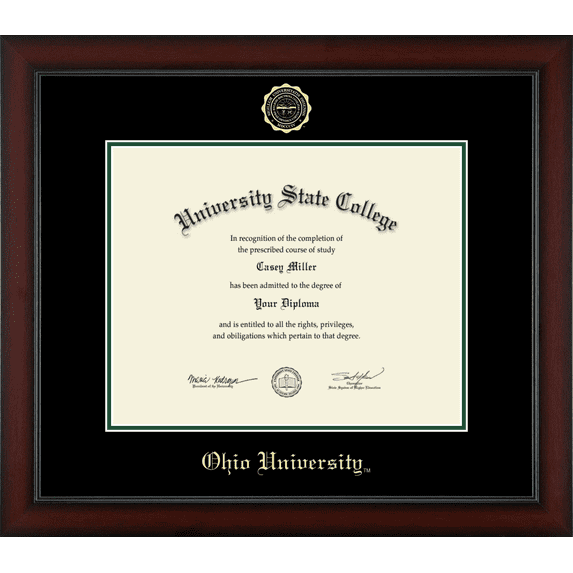 Ohio University Diploma Frame, Docment Size 15" x 12"