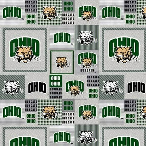 Ohio University Heather Grey Printed Fleece Fabric-Sold by the Yard