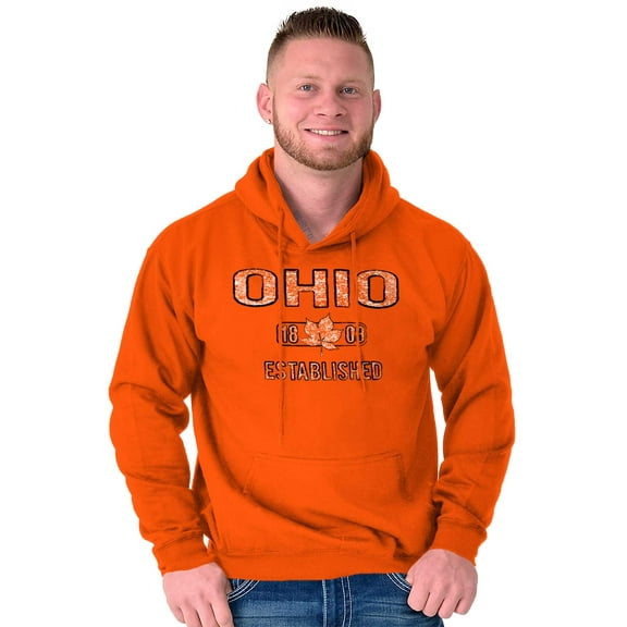 Ohio Vintage Buckeye Leaf Stencil OH Hoodie Sweatshirt Women Men Brisco Brands L