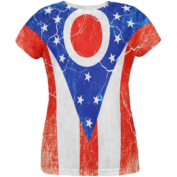 Ohio Vintage Distressed State Flag All Over Womens T Shirt Multi LG
